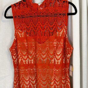 Poppy Lace dress w/ cream shell, below knee, Premier Armour, NWT, size 14